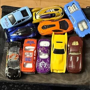 Vibrant Toy Car Collection with Blue, Yellow, and Purple Cars